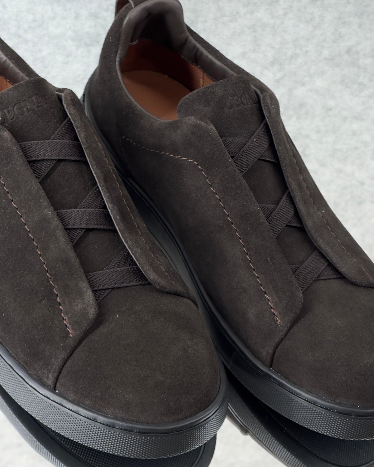 Zegna triple stitch Dark Chocolate suede