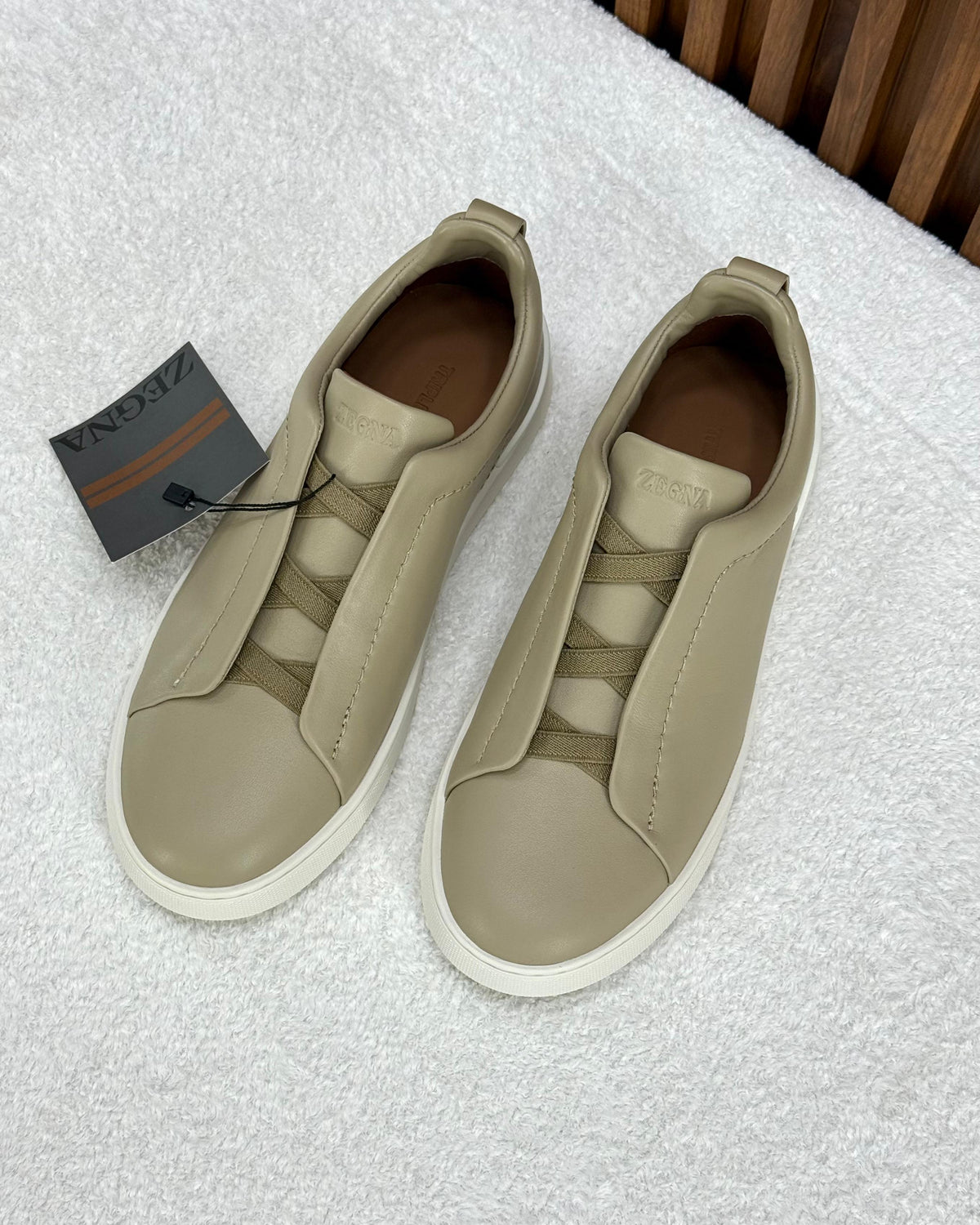 Zegna triple stitch dark cream