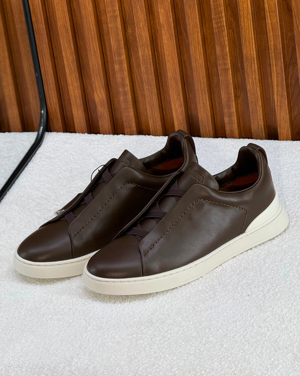 ZEGNA Triple Stitch Clean leather Dark brown and white