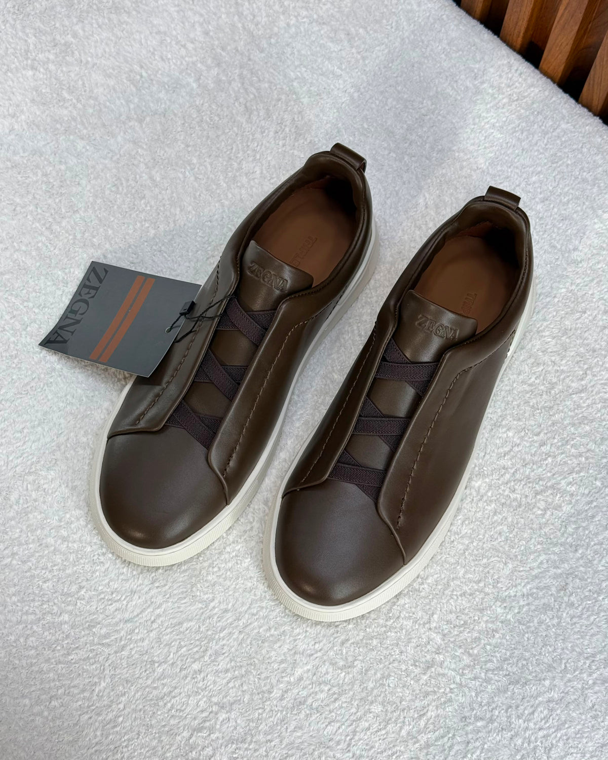 ZEGNA Triple Stitch Clean leather Dark brown and white