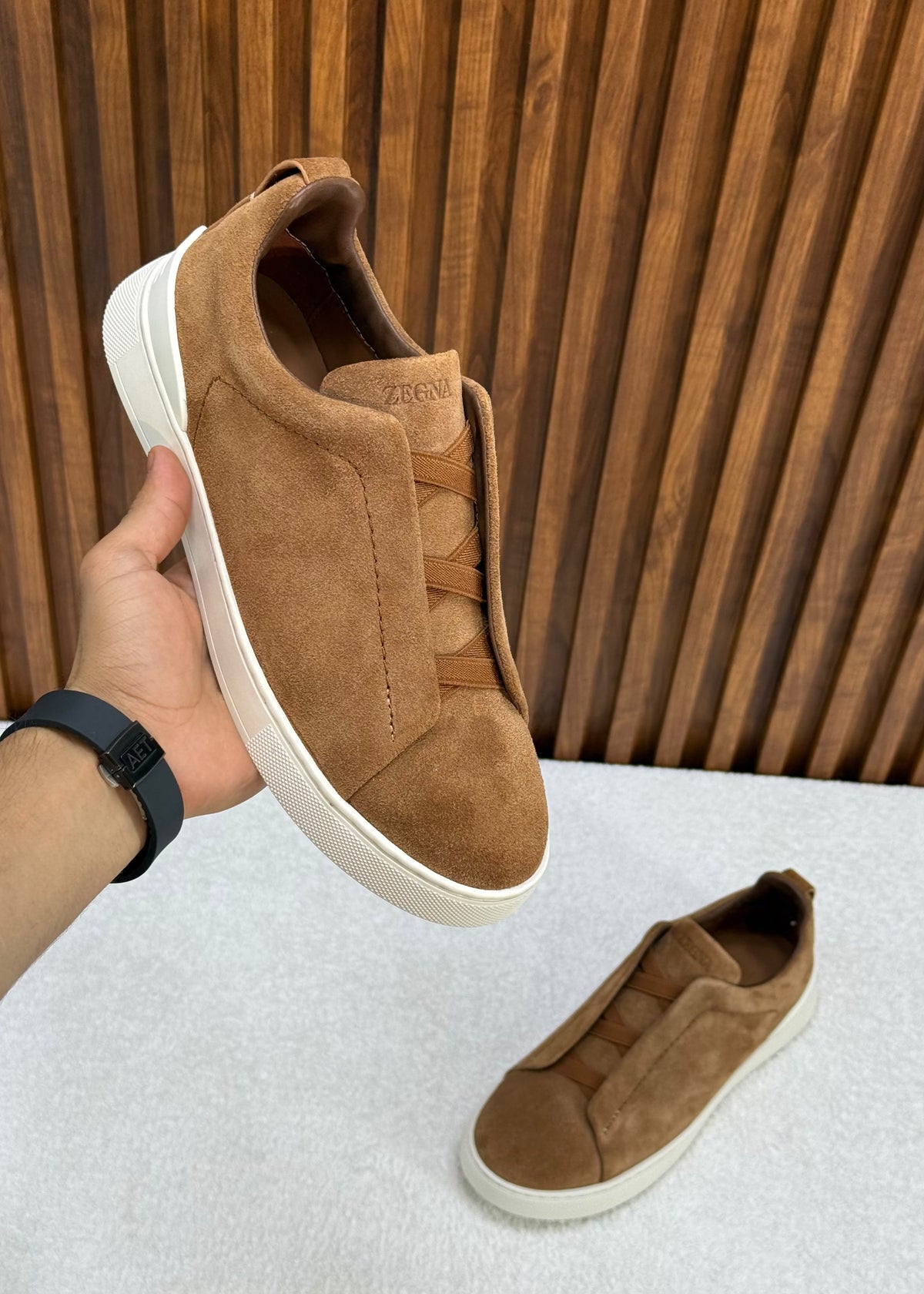 Zegna triple stitch tobacco brown