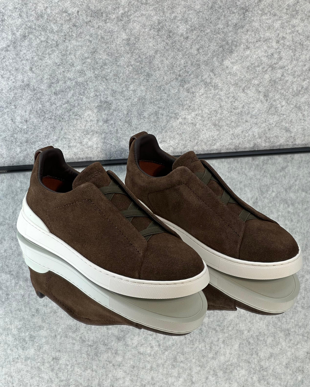 Zegna triple stitch dark brown suede