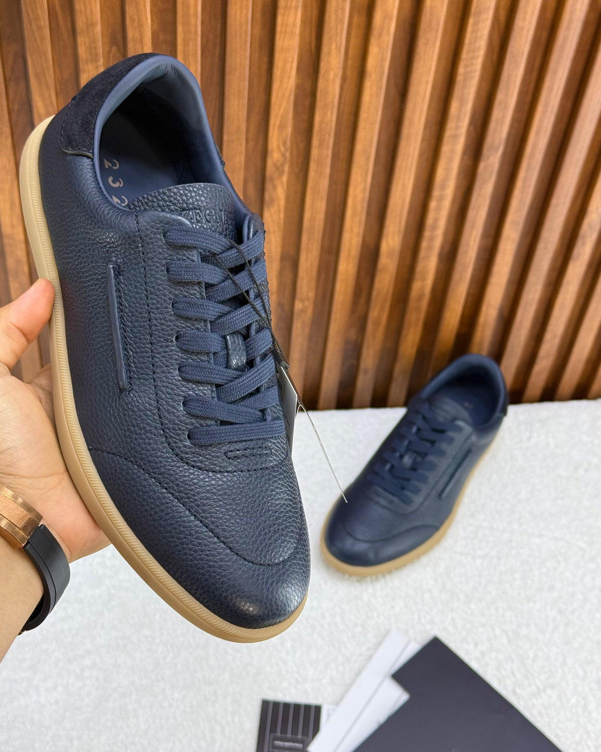 Zegna 232 Sneaker Navy blue lesther.