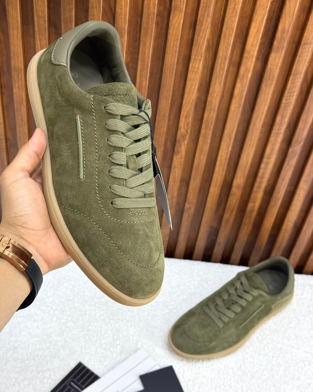 Zegna 232 Sneaker Green suede.