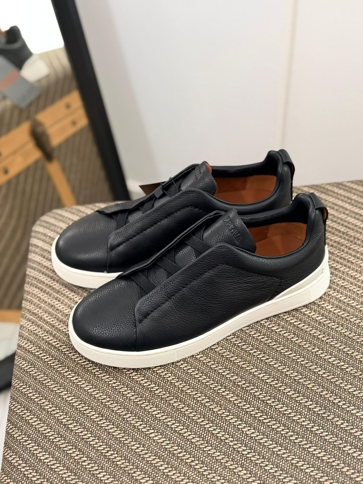 Zegna triple stitch black/white Soft leather