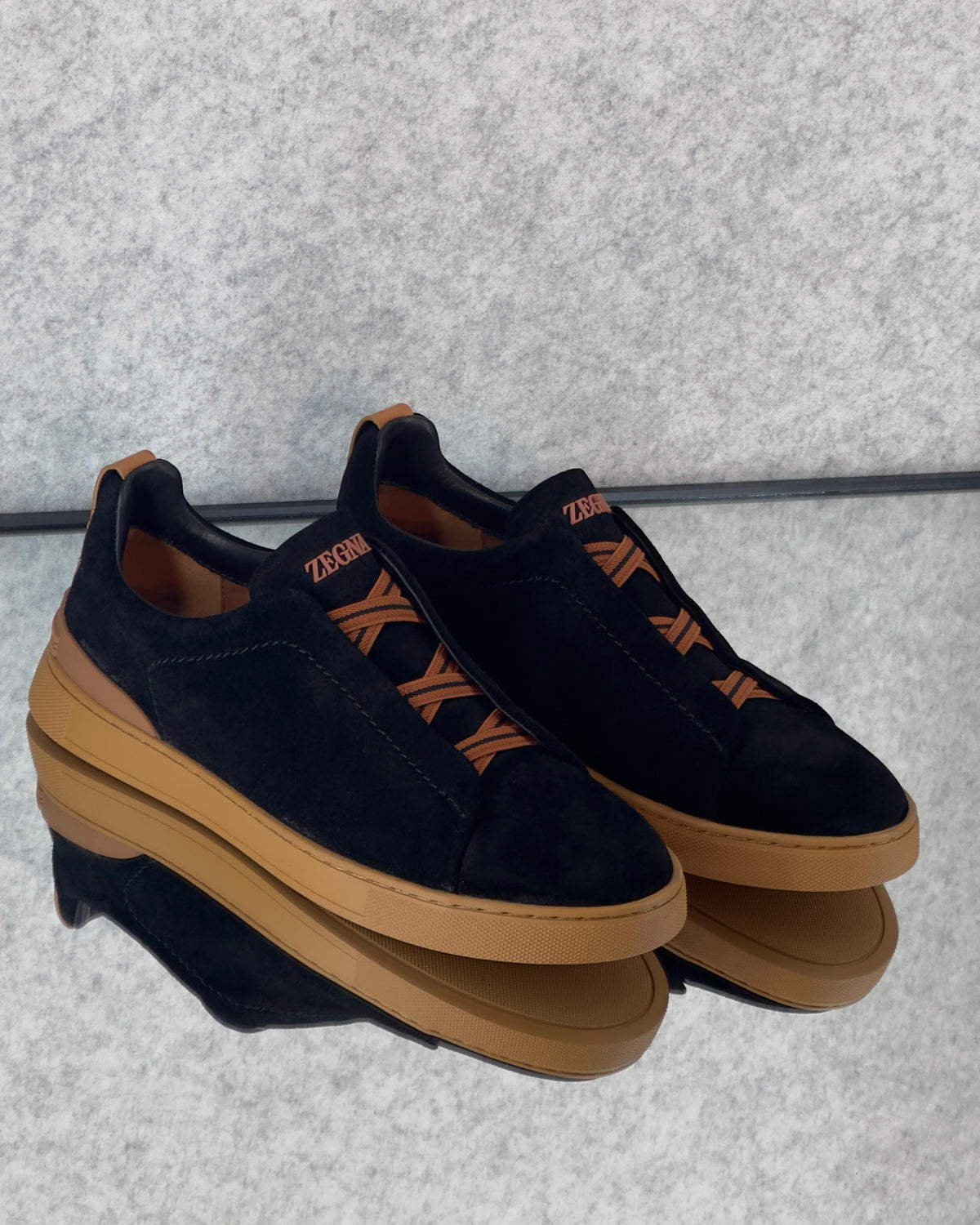 Zegna Tripple Stitch Black Suede