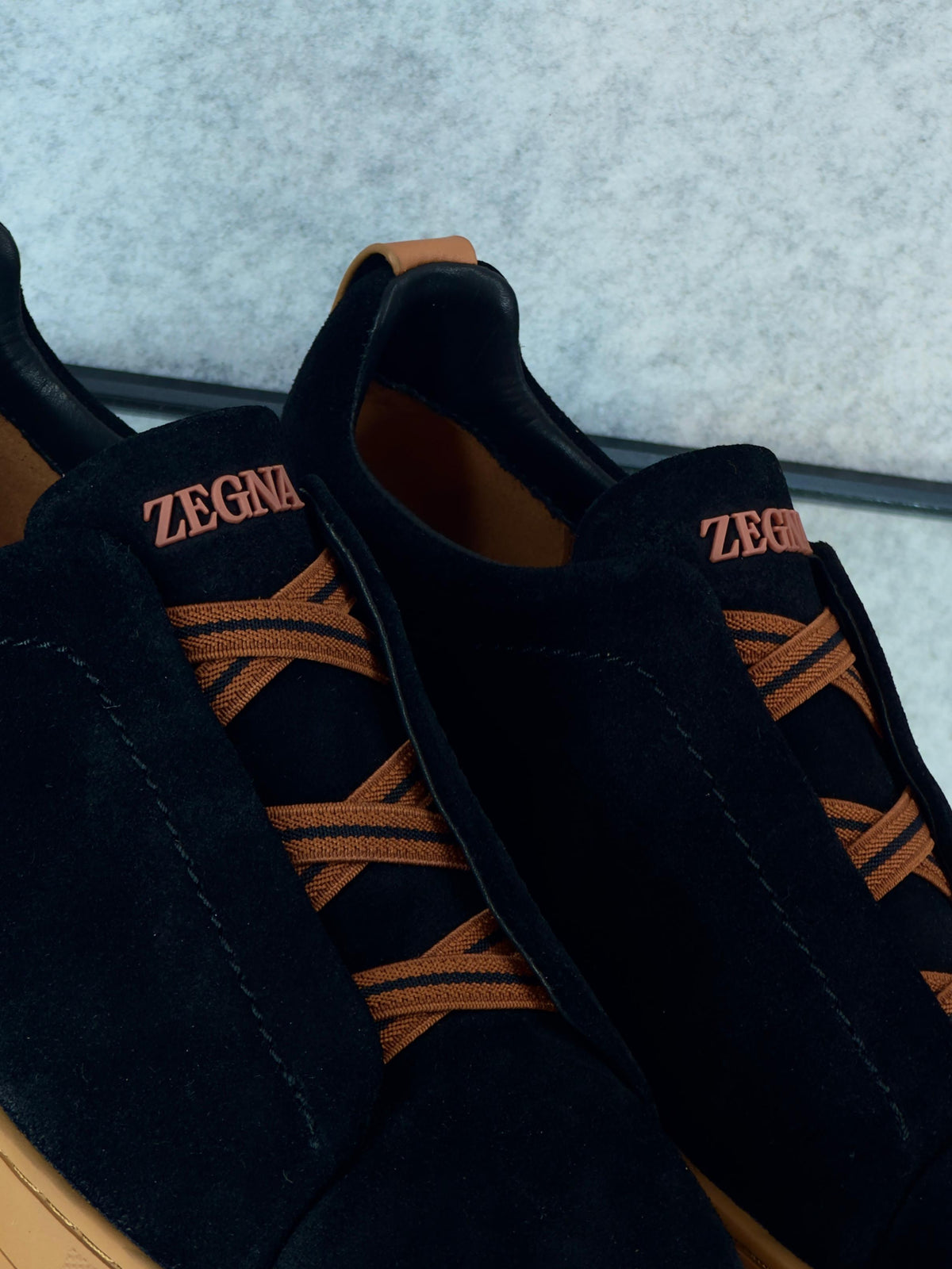 Zegna Tripple Stitch Black Suede
