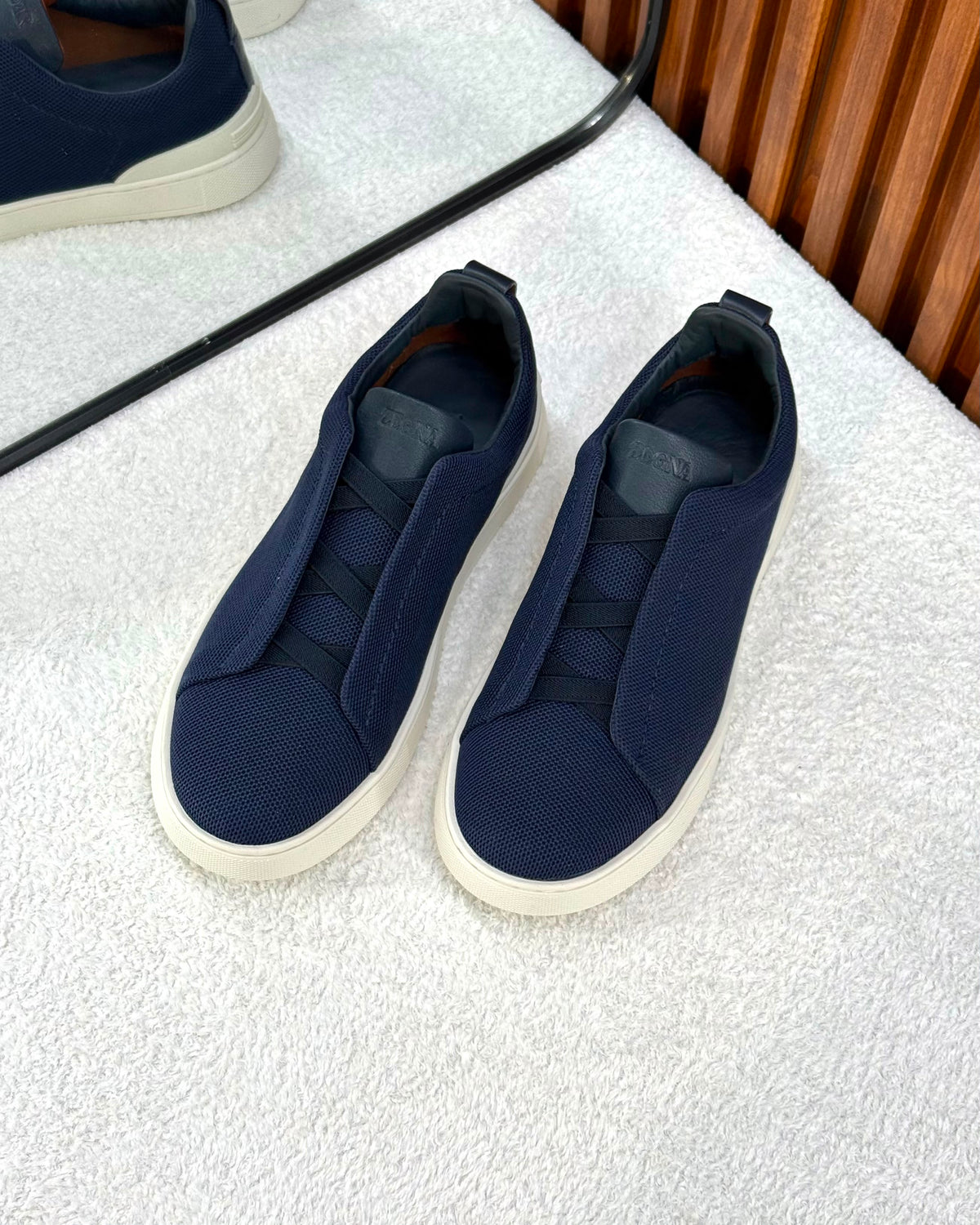Zegna Triple Stitch Sneakers in Fabric white&blue