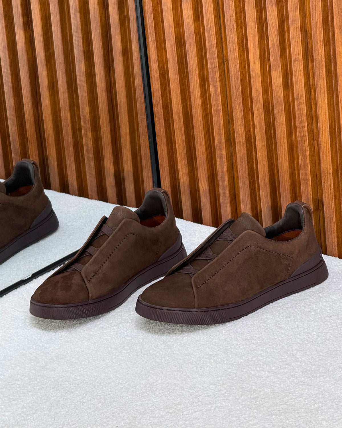 Zegna triple stitch chocolate suede