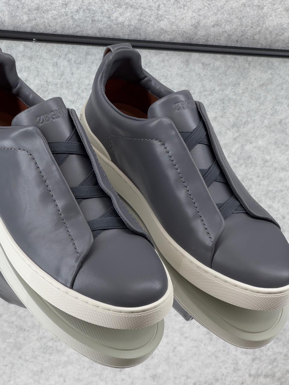 Zegna triple stitch Dark Grey Clean Leather