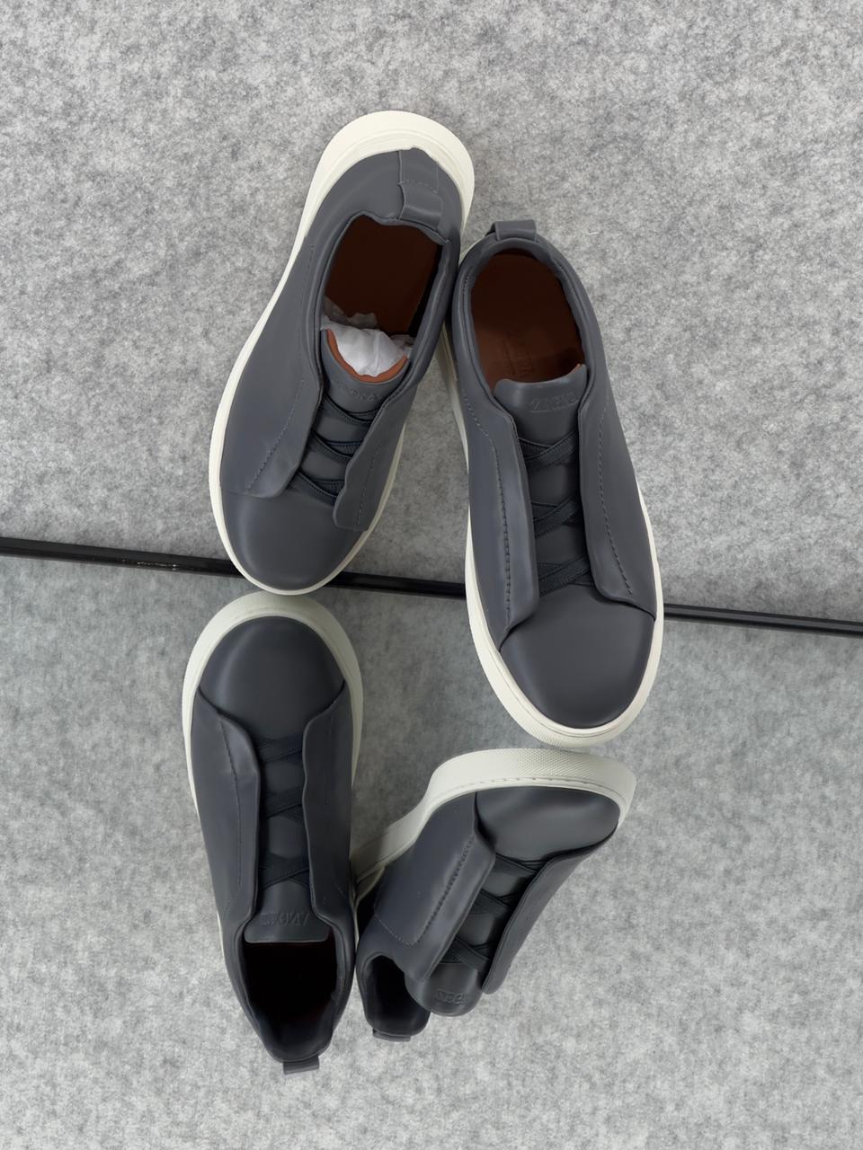 Zegna triple stitch Dark Grey Clean Leather