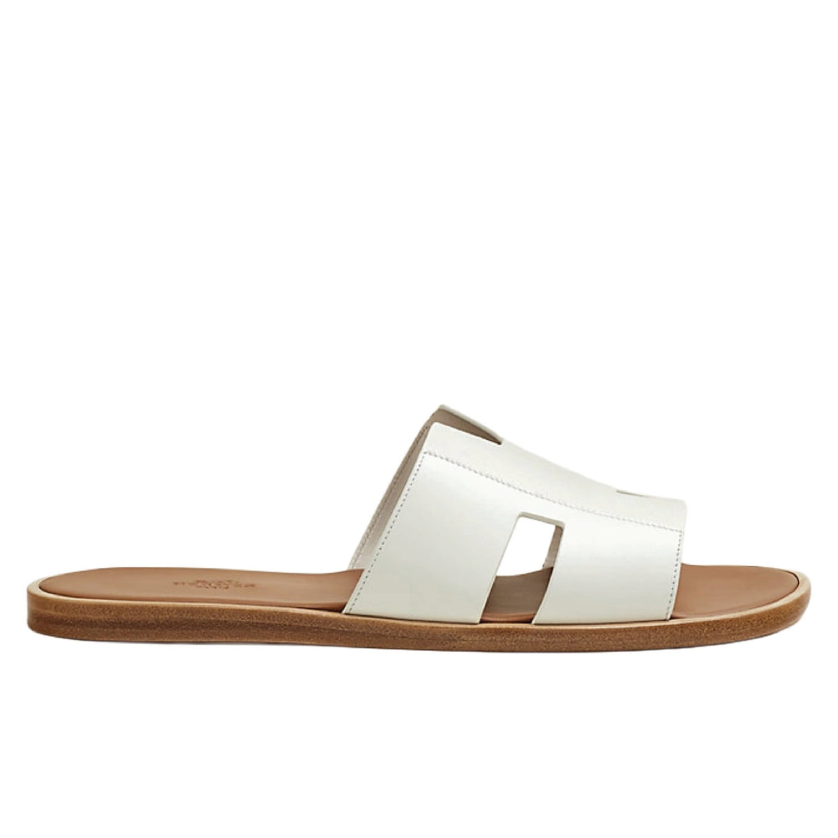 Hermès Izmir Sandal in white calfskin leather iconic "H" cutout.