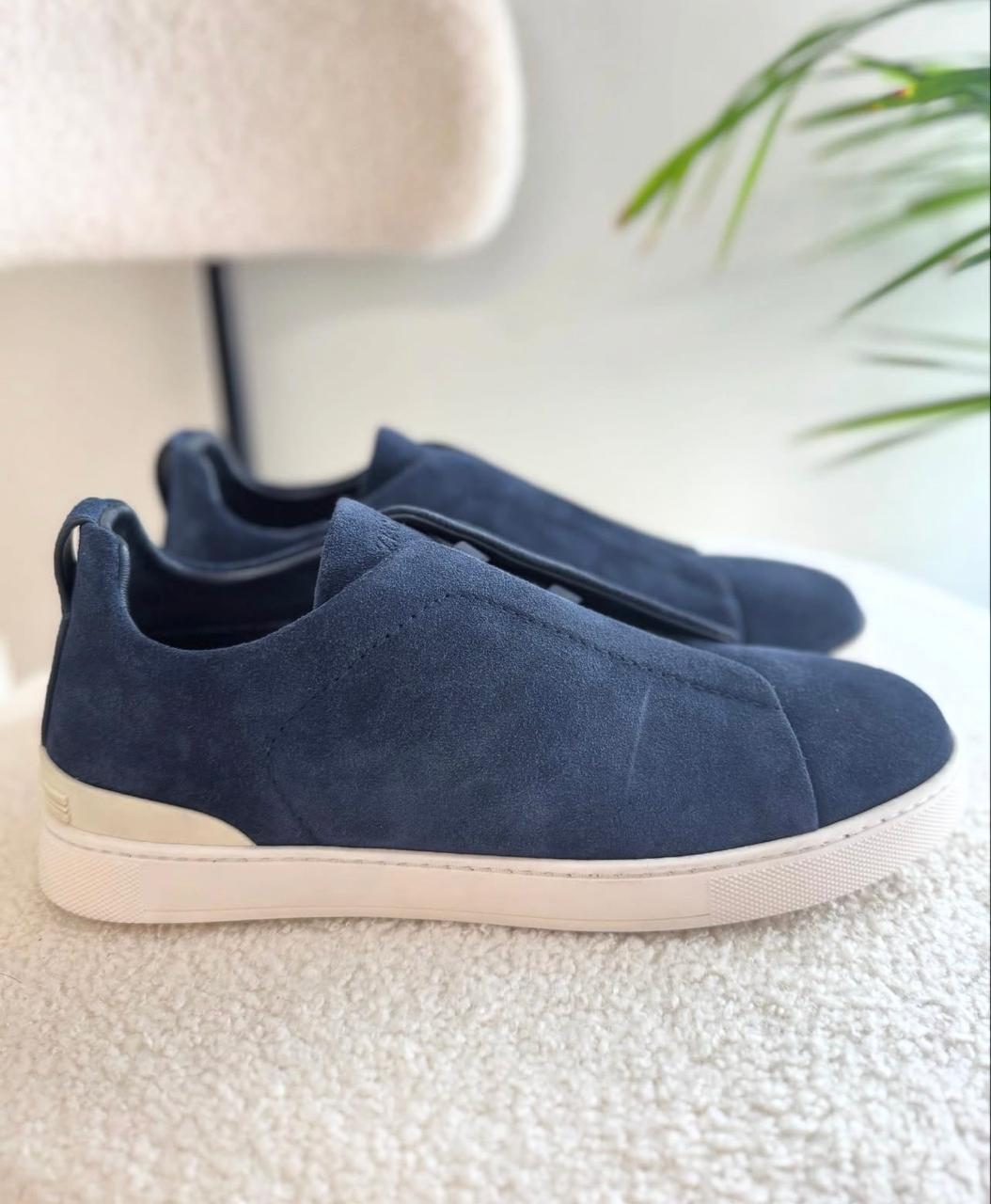 Zegna Triple Stitch Blue Suede