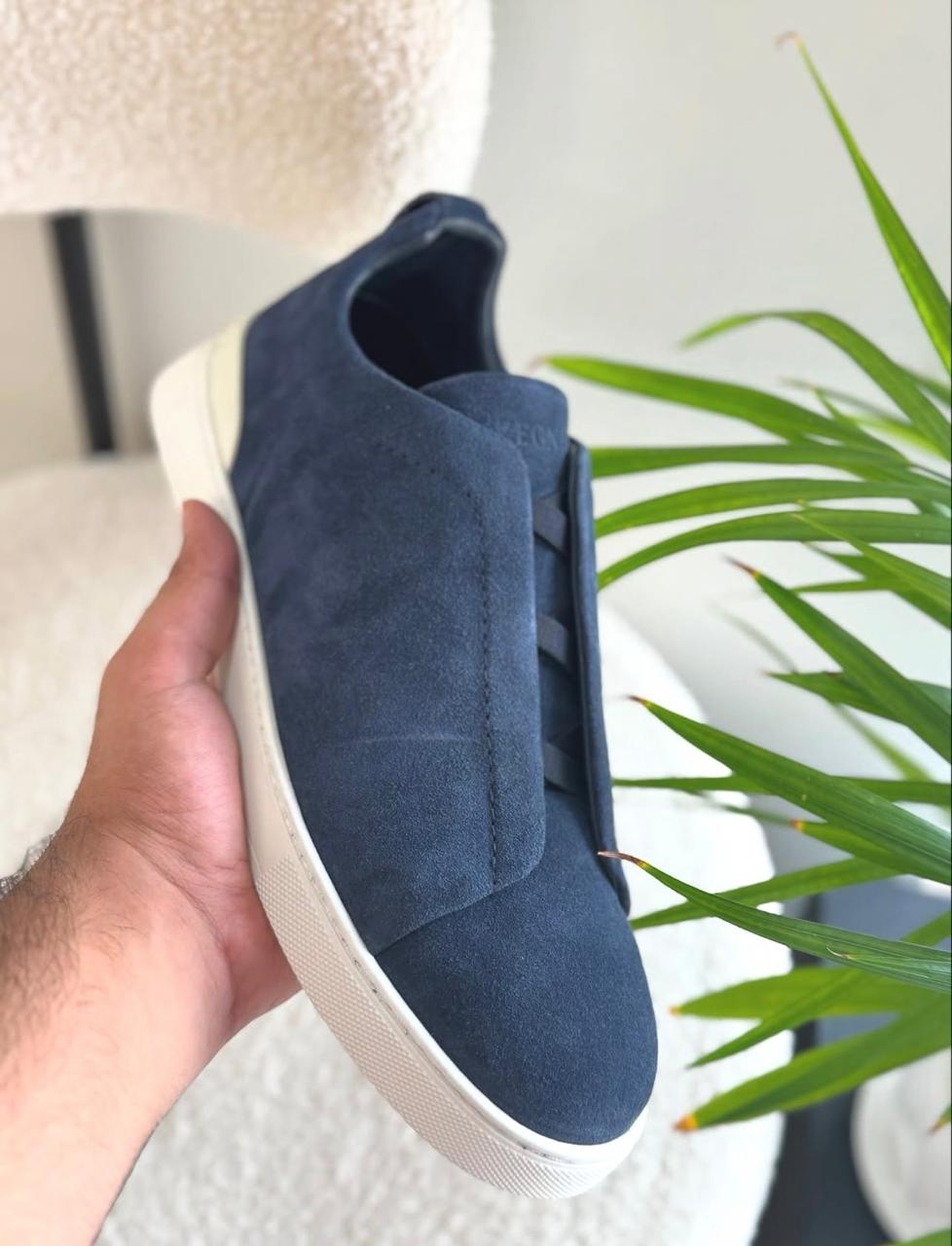 Zegna Triple Stitch Blue Suede