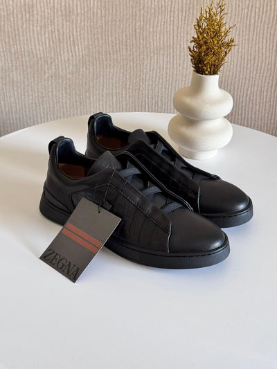 Zegna triple stitch black crocodile