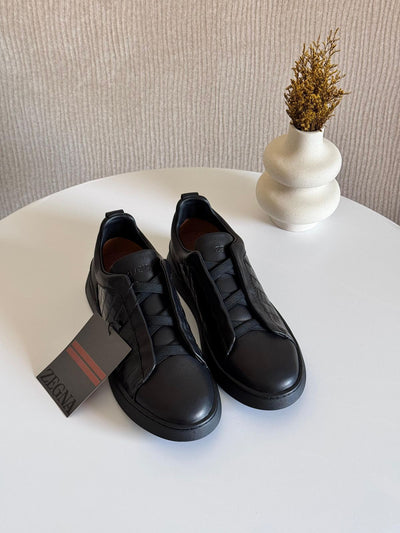 Zegna triple stitch black crocodile
