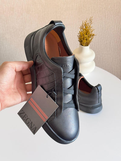 Zegna triple stitch black crocodile