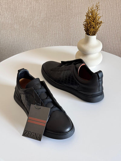 Zegna triple stitch black crocodile
