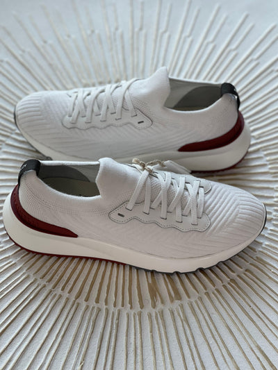 Brunello Cucinelli Knitted Low-Top Sneakers – White Knit with Contrasting Trim