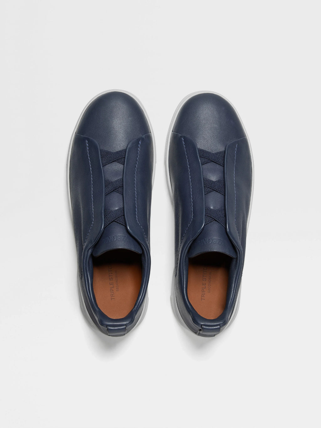 Zegna triple stitch navy blue/white sole