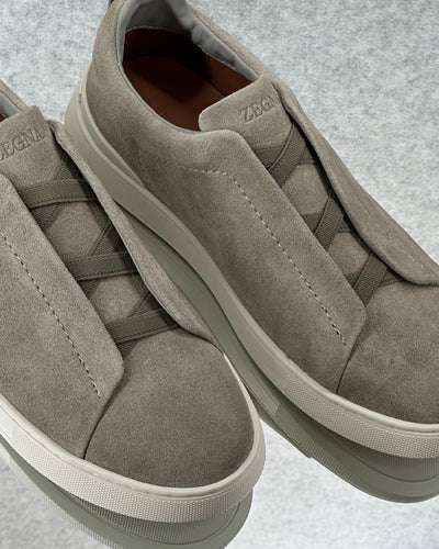 Zegna triple stitch Grey Mélange Suede