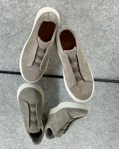 Zegna triple stitch Grey Mélange Suede