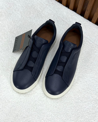 Zegna triple stitch navy blue/white sole
