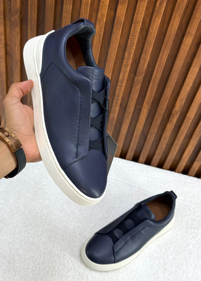 Zegna triple stitch navy blue/white sole