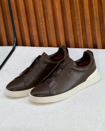ZEGNA Triple Stitch Clean leather Dark brown and white