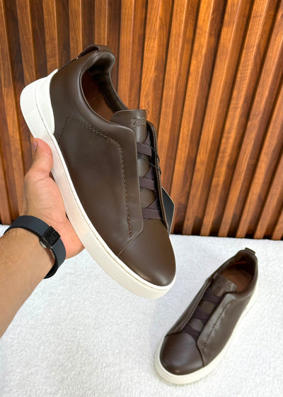 ZEGNA Triple Stitch Clean leather Dark brown and white