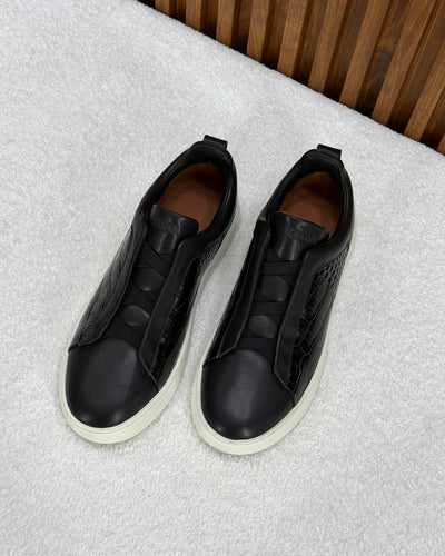 Zegna triple stitch black&white crocodile