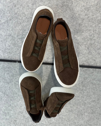 Zegna triple stitch dark brown suede