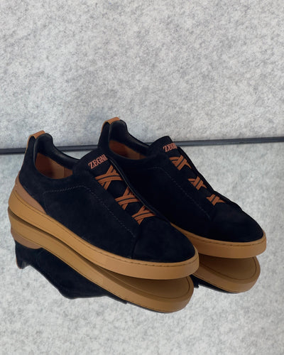 Zegna Tripple Stitch Black Suede