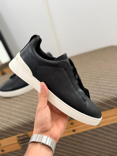 Zegna triple stitch black/white Soft leather