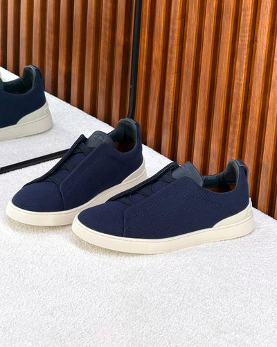 Zegna Triple Stitch Sneakers in Fabric white&blue