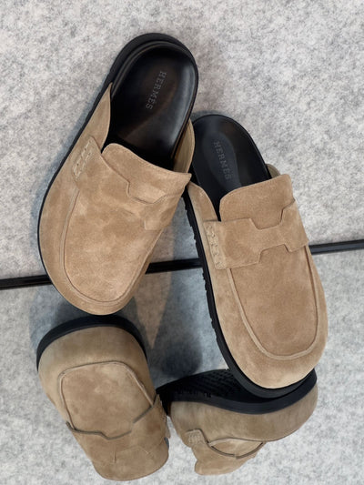 Hermès Go Mule, a suede calfskin mule lightweight rubber sole.