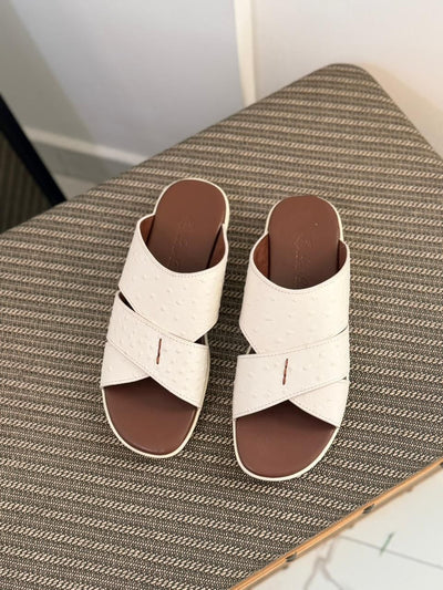 Loro Piana Palm Walk Sandal in White Ostrich Leather.