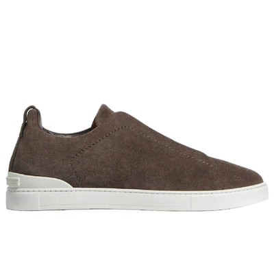 Zegna triple stitch dark brown suede