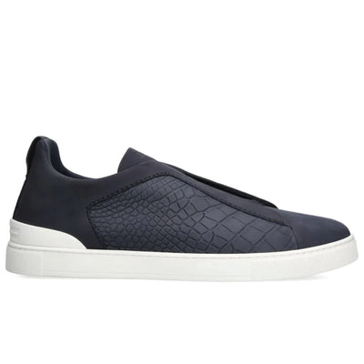 Zegna triple stitch Dark Blue white mat suede