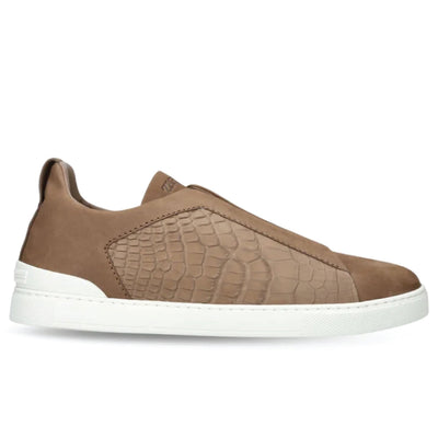 Zegna triple stitch brown crocodile leather and suede