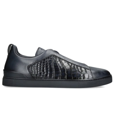Zegna triple stitch black crocodile