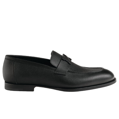 Hermès Paris loafers, a classic slip-on shoe crafted in black grained calfskin