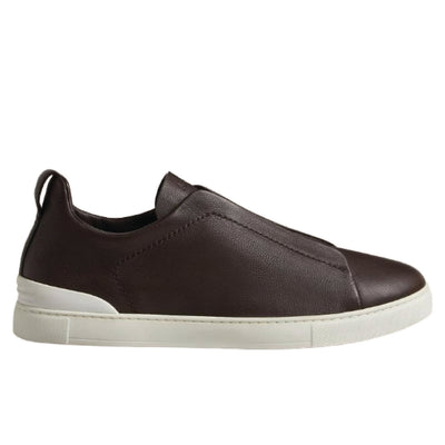 ZEGNA Triple Stitch Clean leather Dark brown and white
