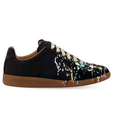 Maison Margiela Paint Low-Top Sneakers – Black Calf Leather (Paint Splatter)
