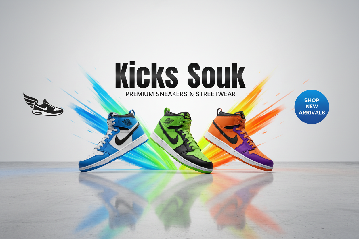 A best sneaker store banner with name of Kicks Souk