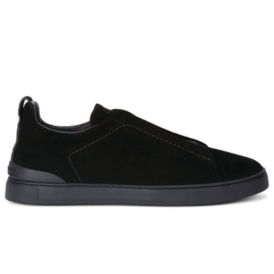 Zegna triple stitch black suede